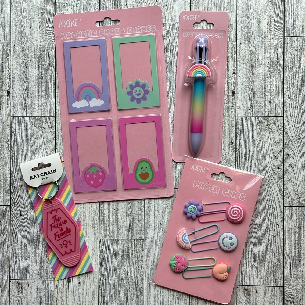 Cute Girl Stocking Stuffer Bundle | Pen, Magnetic Frames, Keychain, Clips